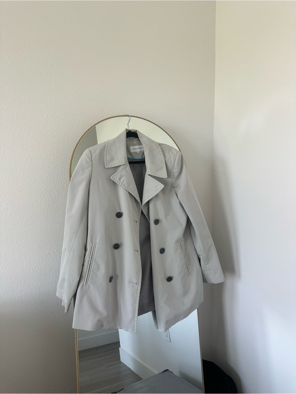 Calvin Klein Light Gray Double-Breasted Trench Coat